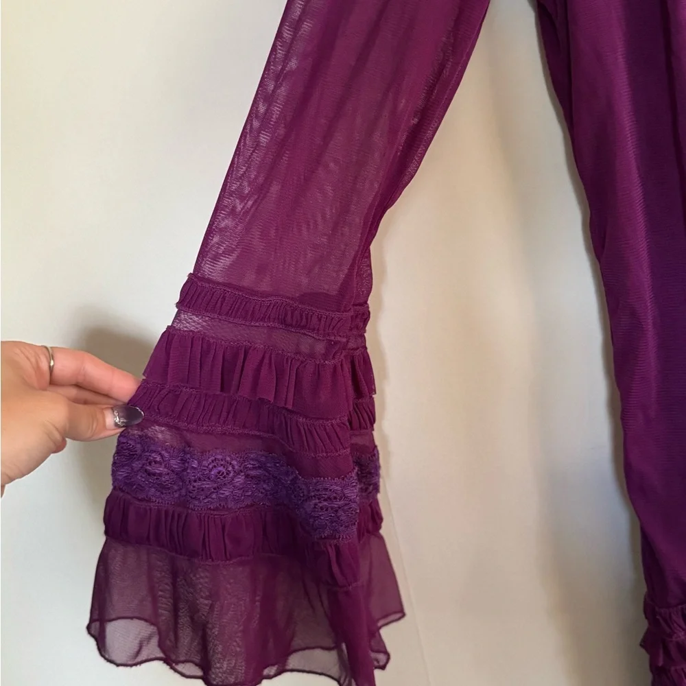 Sold- Antthony Purple Sheer Ruffles Cardigan - Picture 3 of 9